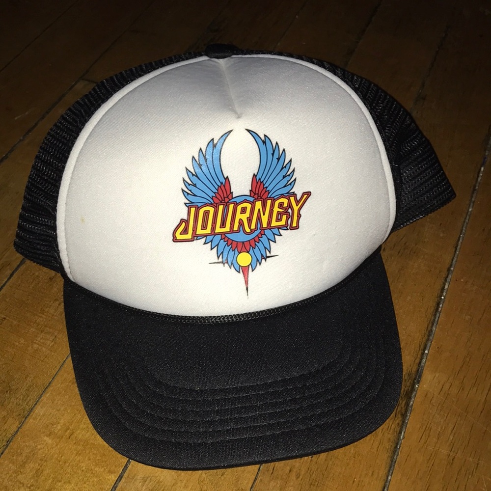 Journey Logo Trucker Hat Mens White Black‎ Vintage Rock Band Snapback Cap
